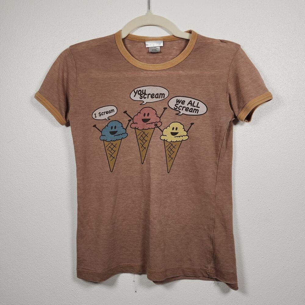 Vintage Ice Cream You Scream Baby Tee Funny Obscure Shirt Savvy Small Brown